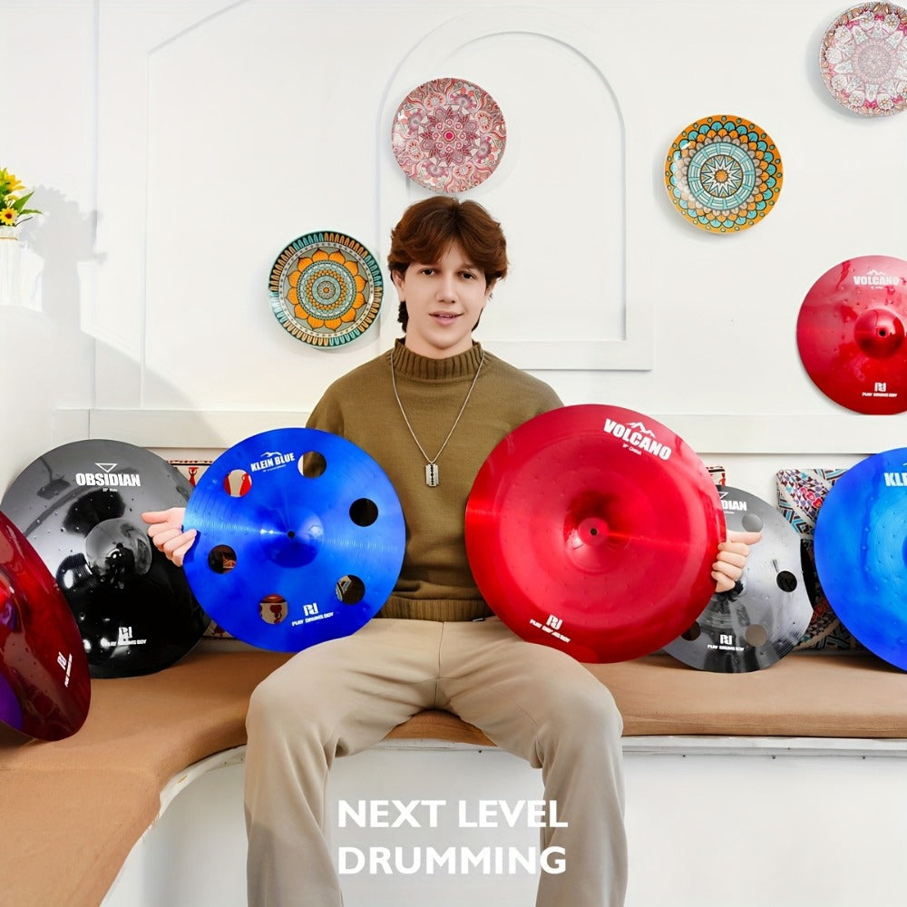 7-Piece Alloy Cymbal Set in Blue, Red or Black for Drum Practice detail image - detail view 6