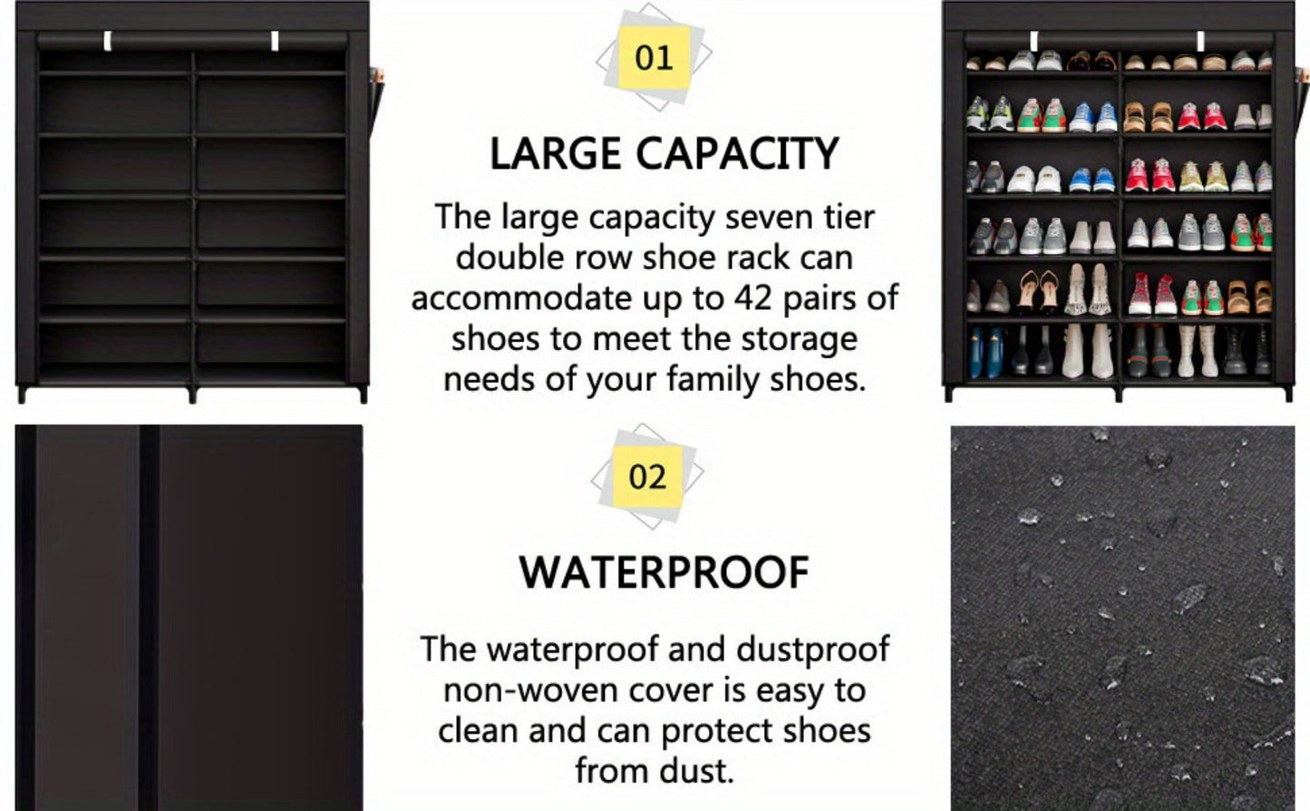 7-Tier Shoe Cabinet with Dustproof Cover and Tool-Free Assembly for Entryway detail image - detail view 13