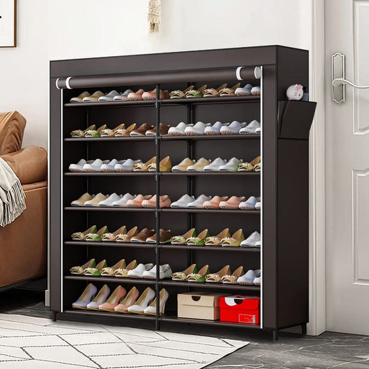Shoe Cabinet, 7-Tier Covered Shoe Rack 42 Pairs Double Row Nonwoven Dustproof Portable shown in the main product view