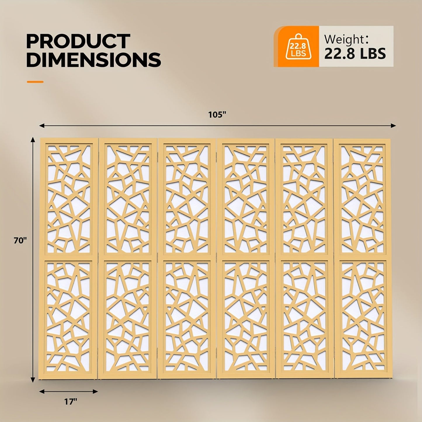 Room Divider shown in the Golden color, 6 Panel option