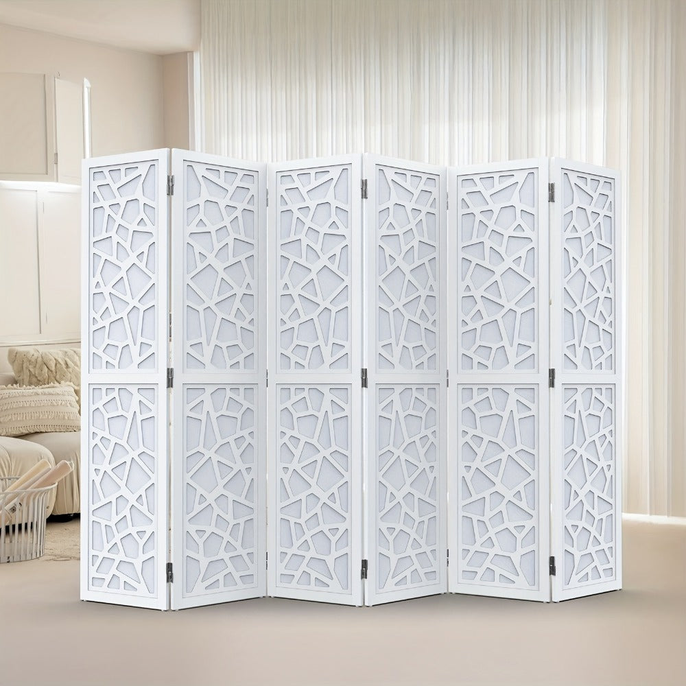 Room Divider, Geometric Wood 70"H - Freestanding Privacy Screen with Modern Pattern shown in the main product view