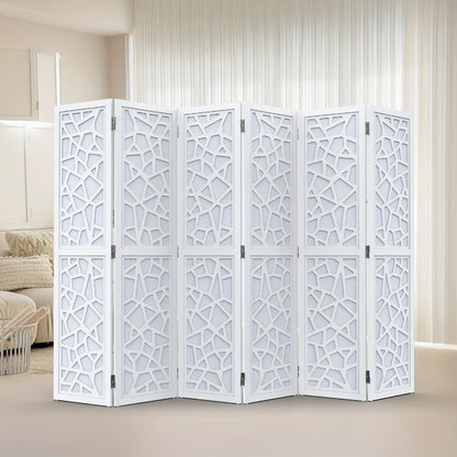 Room Divider, Geometric Wood 70"H - Freestanding Privacy Screen with Modern Pattern shown in the main product view