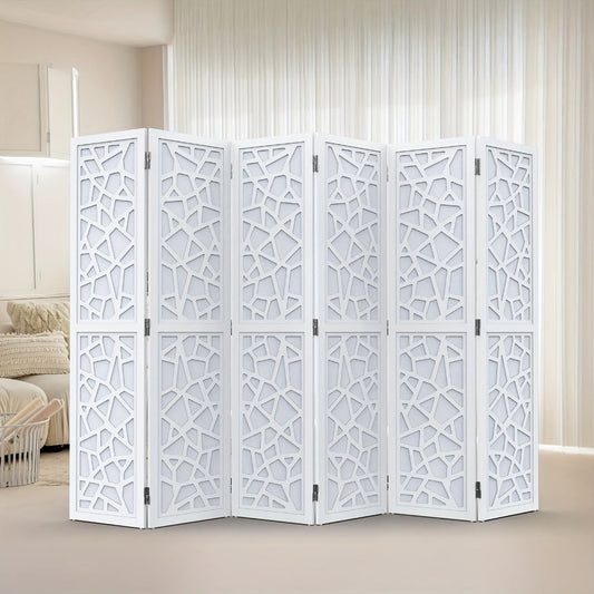 Room Divider, Geometric Wood 70"H - Freestanding Privacy Screen with Modern Pattern shown in the main product view