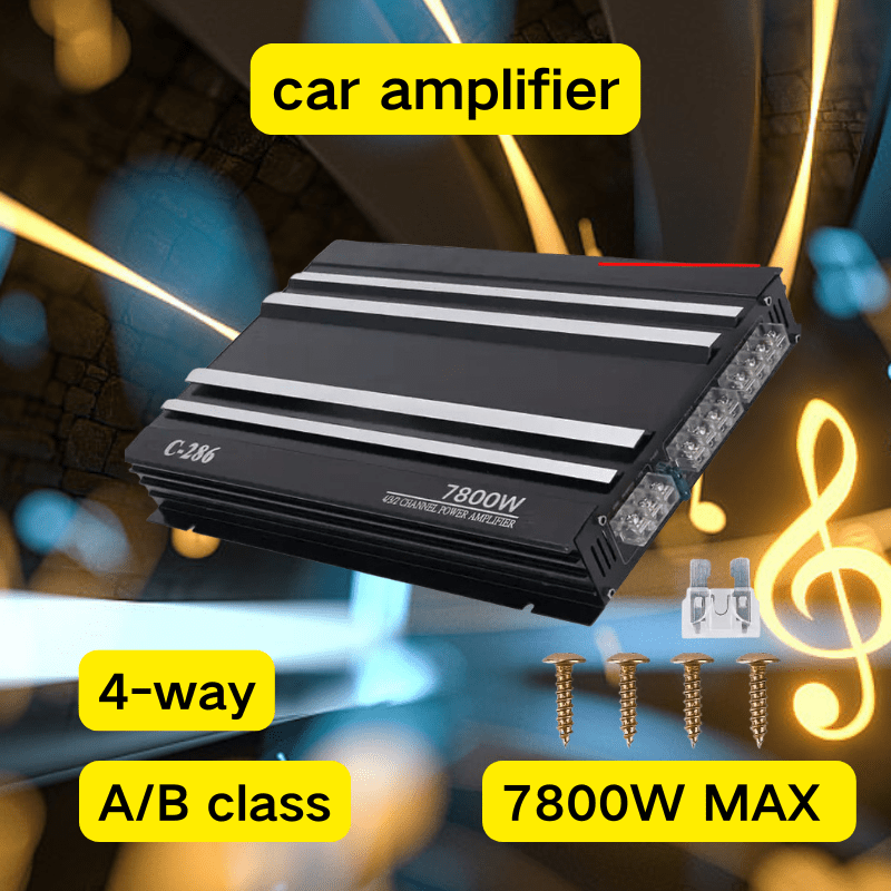 Car Stereo Amp Car Amplifier | 7800W 4 Channels A/B Class | Aluminum Alloy Pure Bass Power Amp for 12V Truck Boat UTV Motorcycle.