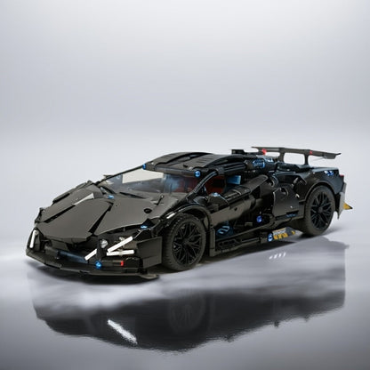 Black Supercar Building Blocks Set 1288 Pcs Limited Edition – Openable Hood Trunk Functional LED Headlights Realistic Engine Advanced Assembly Model Kit Adults Teens Birthday Christmas Gift