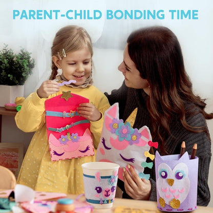 Kids Sewing Kit for Beginners 7 Felt Craft Projects – Pre-Punched Holes Safe Needles Mini Pillow Keychain Card Holder Cup Sleeve, STEM Life Skills Gift for Girls Boys Ages 6 7 8 9 10