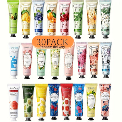 Wedding Favor Hand Cream Set 30pcs — Sadoer Travel Size Mini Moisturizing Lotion with Lactic Acid & Glycerin, Plant Scented Bulk Gift for Dry Cracked Hands Bridal Shower Party Favor