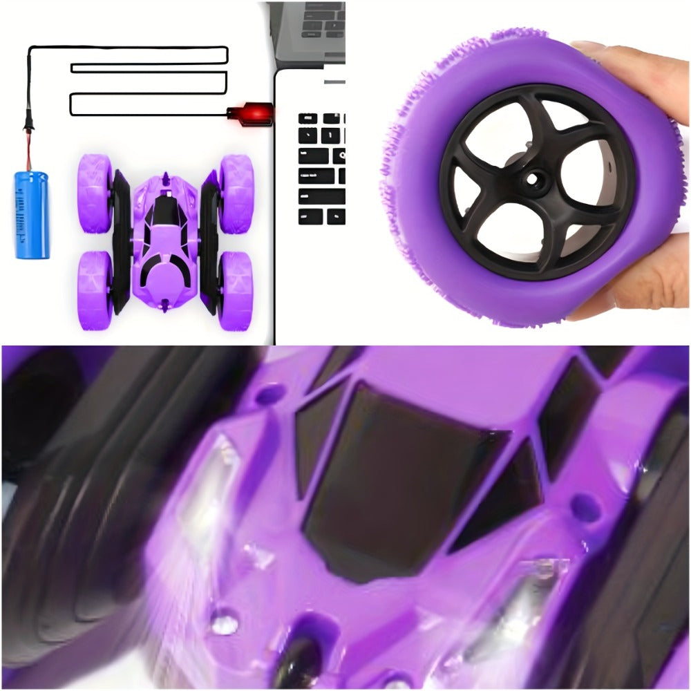 RC Stunt Car Double Sided 360 Degree Flip Remote Control Car with LED Headlights & 1400mAh Rechargeable Battery – 2.4GHz Rotating Drift Trick Car for Kids Ages 6+, Birthday Christmas Gift Boys Girls Blue Pink Orange