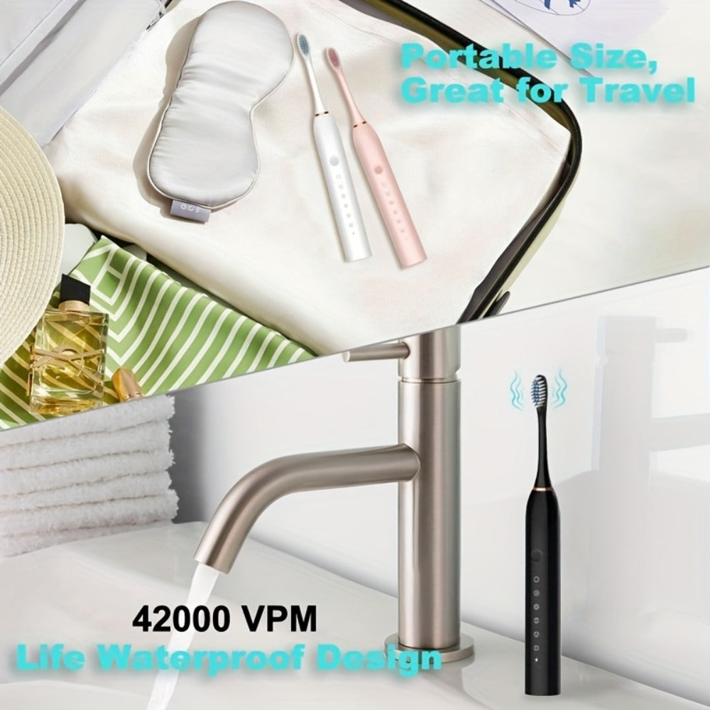 Rechargeable Electric Toothbrush with 6 Cleaning Modes & Smart Timer – USB Sonic Toothbrush for Adults, Replacement Heads Included, 3 Colors, Whitens Teeth & Protects Gums, Great Family Gift