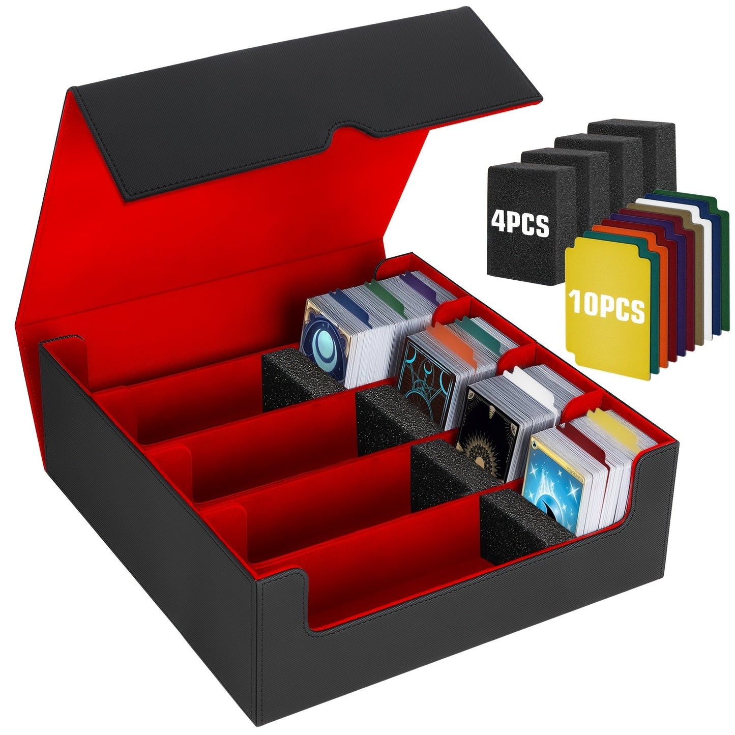 Trading Card Storage Box 5-Row 3900+ Capacity – Card Deck Case with 48 Colorful Dividers & 5 Foam Supporters for MTG Commander Yu-Gi-Oh Pokemon TCG Sports Cards