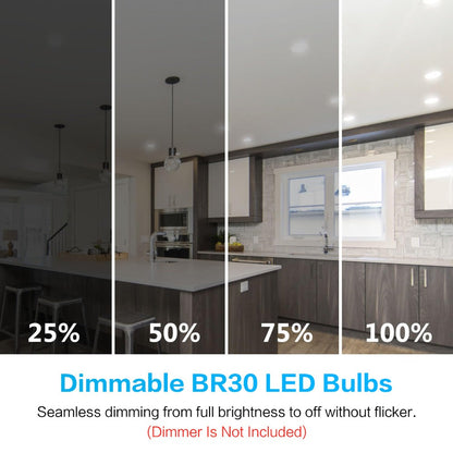 BR30 LED Flood Light Bulbs 12W 800 Lumens 5000K Daylight White Non-Dimmable – 25000 Hour Lifespan E26 Base Recessed Lighting Bulbs for Indoor Ceiling Can Lights, 6 Pack 12 Pack 24 Pack