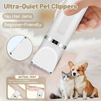 Pet Hair Clipper 4-in-1 Cordless Grooming Kit with Nail Trimmer Limit Combs USB Rechargeable for Dogs Cats Small Animals Thick Coat