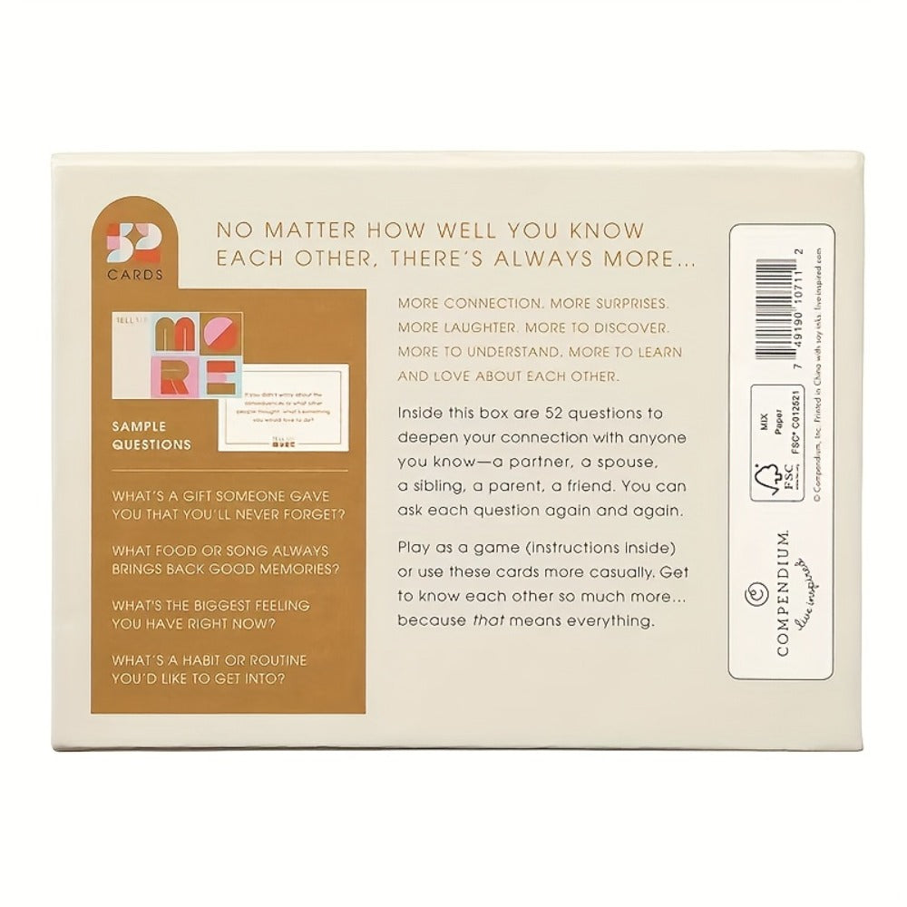 Tell Me More Conversation Card Game – Fun Icebreaker Question Cards for Friends, Family, Couples & Coworkers, Deep Talk Bonding Game for Game Night, Parties & Team Building
