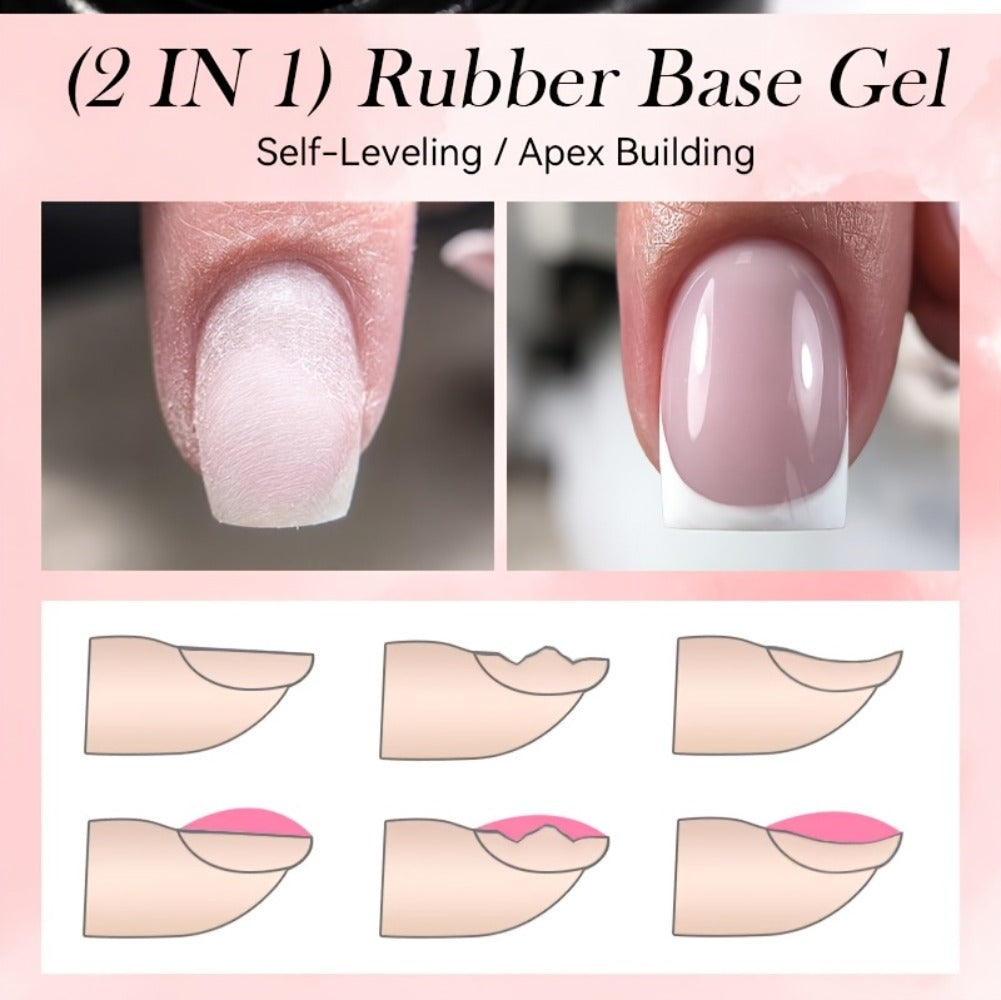 Rubber Base Gel Polish Set 6pcs Nude Pink 2-in-1 Builder Base Coat – Self-Leveling Soak Off UV LED Semi-Permanent Long-Lasting Gel Manicure Kit 0.24oz Each for DIY & Salon Nail Art Women