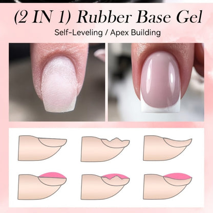 Rubber Base Gel Polish Set 6pcs Nude Pink 2-in-1 Builder Base Coat – Self-Leveling Soak Off UV LED Semi-Permanent Long-Lasting Gel Manicure Kit 0.24oz Each for DIY & Salon Nail Art Women