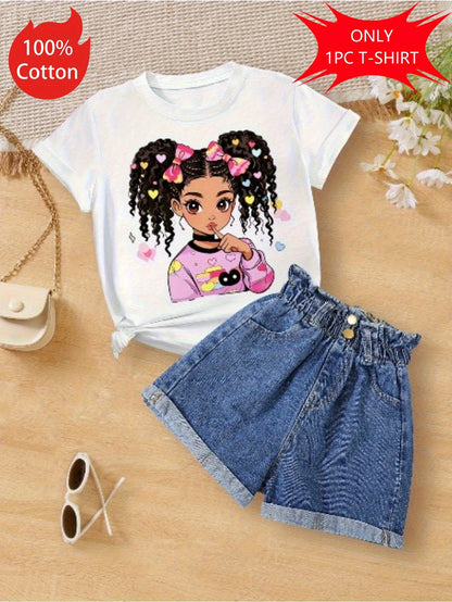 Girls' Cartoon Girl T-Shirt - Short Sleeve