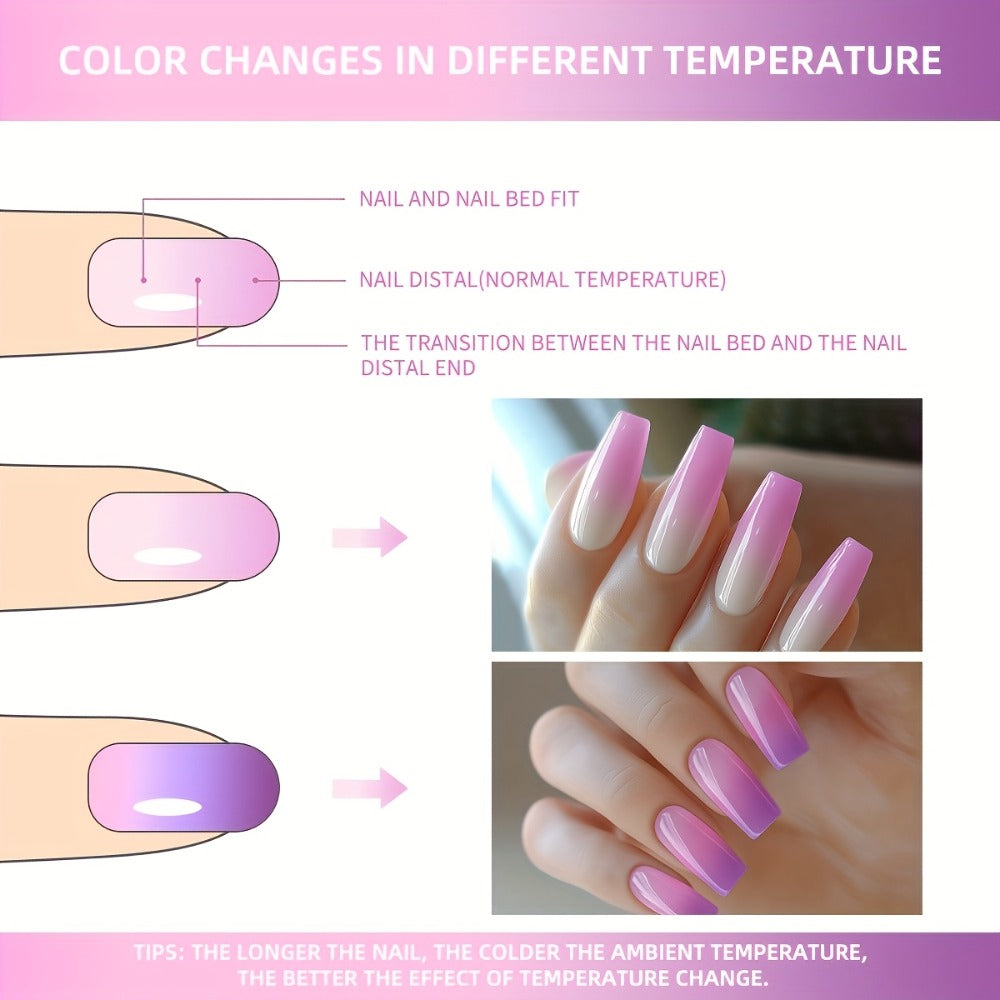 Thermal Gel Nail Polish Set 6 Colors – Heat Reactive Color Changing Glitter Gel Polish, Photo Frame Bottle, LED UV Cured, Glossy Shiny Finish, Spring Summer DIY Salon Manicure Gift for Women Girls