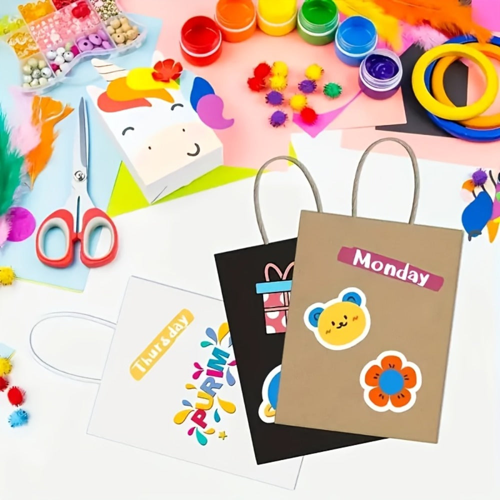 Paper Bags with Handles Bulk - Kraft Paper Gift Bags 25/75/100/300 Pcs, Black White Brown Reusable Shopping Bags for Small Business Retail, Birthday Party, Graduation, Easter Gift Wrapping Packaging