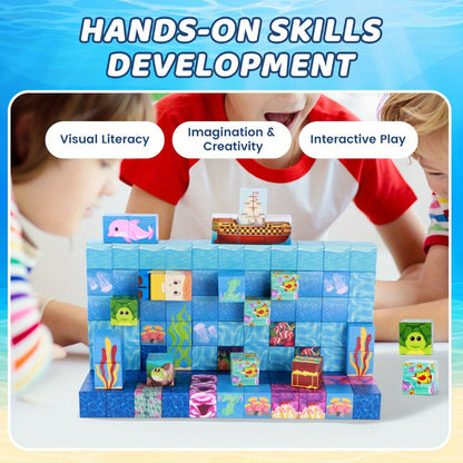 Ocean Adventure Magnetic Building Blocks 54/100pcs – STEM 3D Sea Theme Magnet Tiles Set Vibrant Colors Imagination Hand-Eye Coordination Toy for Kids Ages 3+, Best Birthday Christmas Gift