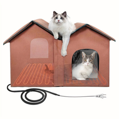 Elevated Cat House & Dog Bed with Detachable Heating Pad - Raised Outdoor Indoor Pet Bed for Cats Small Dogs, Durable Weatherproof Pet House with Removable Warm Pad, Multiple Sizes Available