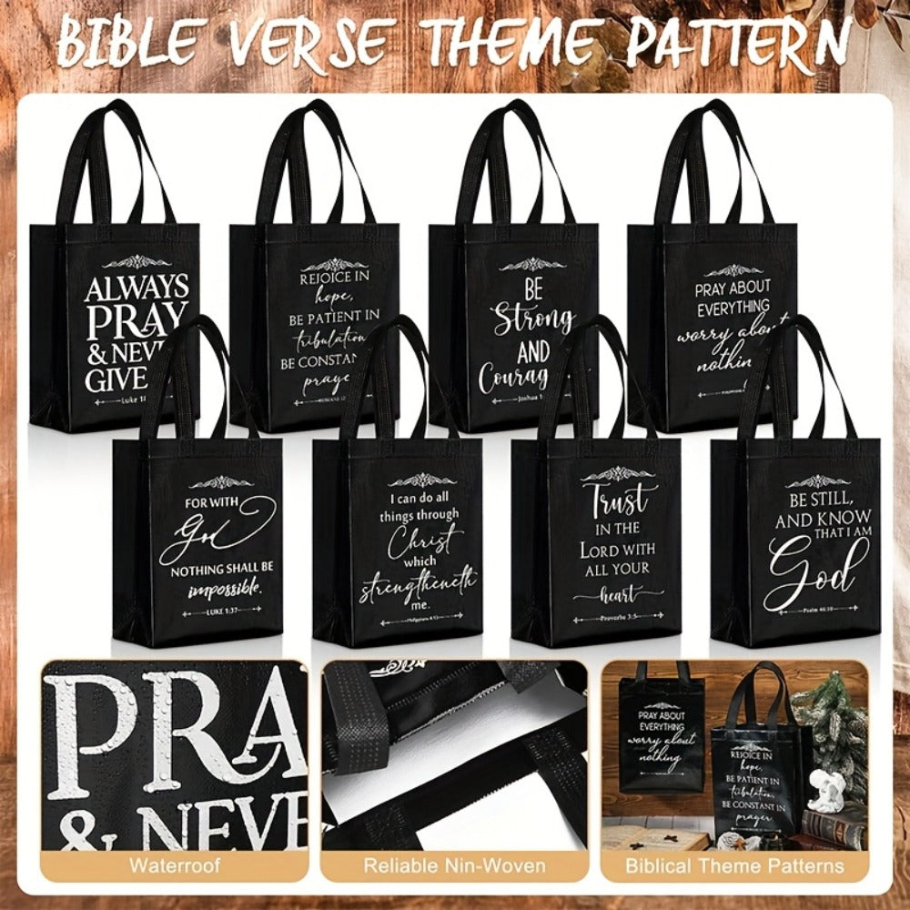 Christian Gift Bags Bulk with Handle – 24/48 Pcs Bible Verse Religious Reusable Bags Medium Size for Church Visitors Baptism Wedding Party Favors Father’s Day Black