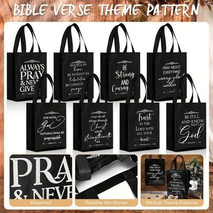 Christian Gift Bags Bulk with Handle – 24/48 Pcs Bible Verse Religious Reusable Bags Medium Size for Church Visitors Baptism Wedding Party Favors Father’s Day Black