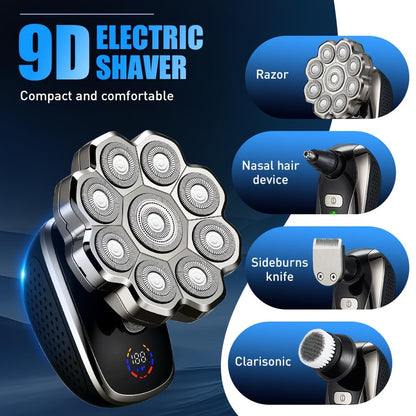Bald Head Shaver for Men 5-in-1 Electric Razor Wet Dry with 7D 9D Floating Head Detachable Magnetic Blades Cordless Rechargeable Grooming Kit Gift for Dad Father