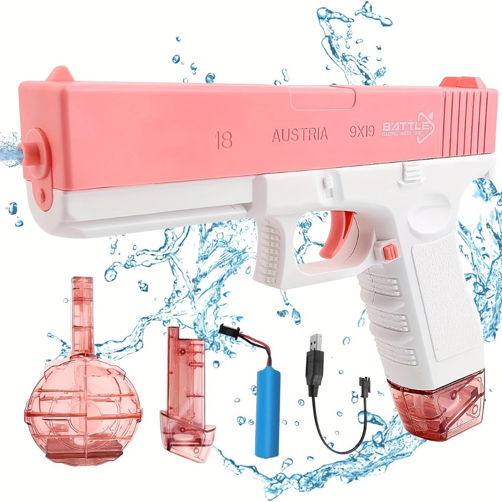Dual Magazine Automatic Water Gun for Kids & Adults – High-Capacity Long-Range 30ft Squirt Blaster Ergonomic Grip, Blue & Pink, Pool Beach Backyard Summer Outdoor Fun