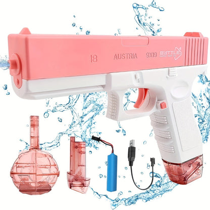 Dual Magazine Automatic Water Gun for Kids & Adults – High-Capacity Long-Range 30ft Squirt Blaster Ergonomic Grip, Blue & Pink, Pool Beach Backyard Summer Outdoor Fun