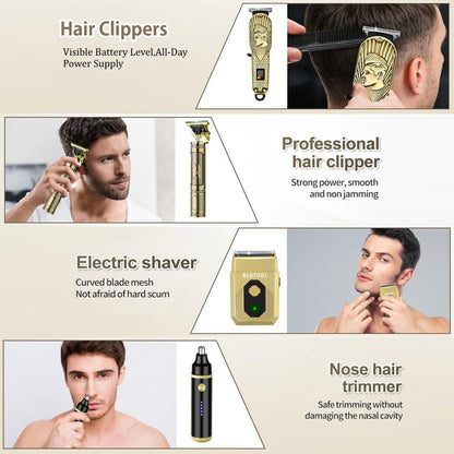 4-in-1 Cordless Grooming Kit for Men – Hair Clipper, Beard Trimmer, Electric Shaver & Nose Trimmer, Rechargeable Professional Hair Cutting System, Multiple Styles & Colors, Gift for Men