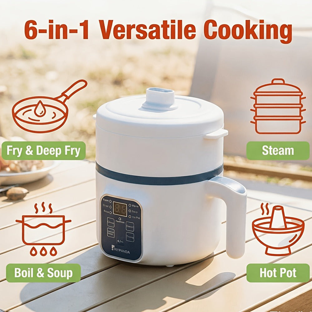 Electric Hot Pot 1.7L Multifunctional | 6 Cooking Modes Steam & Cook Non-Stick Mini Electric Cooker with Overheat & Dry Protection for 1-2 People – Rice, Soup, Noodles & More, Single & Double Layer