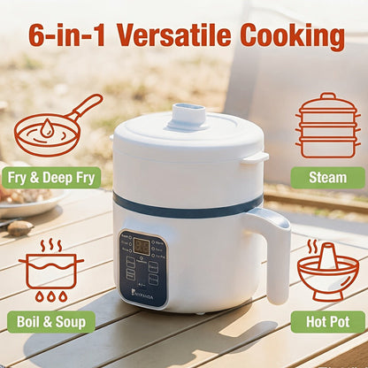 Electric Hot Pot 1.7L Multifunctional | 6 Cooking Modes Steam & Cook Non-Stick Mini Electric Cooker with Overheat & Dry Protection for 1-2 People – Rice, Soup, Noodles & More, Single & Double Layer