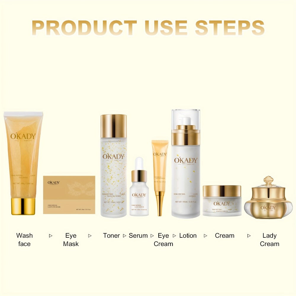 Anti-Aging Skin Care Set for Women 24K Gold Polypeptide Complete Day & Night Routine Peptide Face Care Kit Firming Brightening All Skin Types Luxury Gift Set