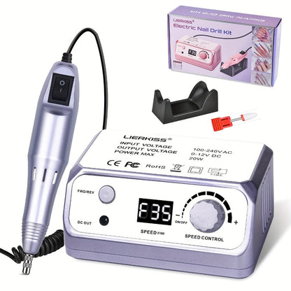 Nail Drill Kit 35000 RPM with 100 Sanding Bands Multiple Drill Bits Electric Nail File for Acrylic Gel Nails Manicure Pedicure Salon Home Use Purple Pink Black