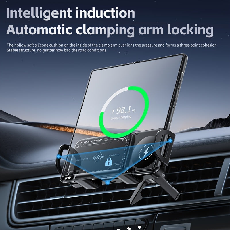 15W Wireless Car Charger Holder For Z Fold6 Fold5 Fold4 Fold3 Fold2 Fold Ultra 16/15/14/13/12 Pro Max 4.3-inch-6.9-inch Mobile Phone Automatic Clamping, Electric Horizontal And Vertical Screen Adjustment Angle, Fast Charger