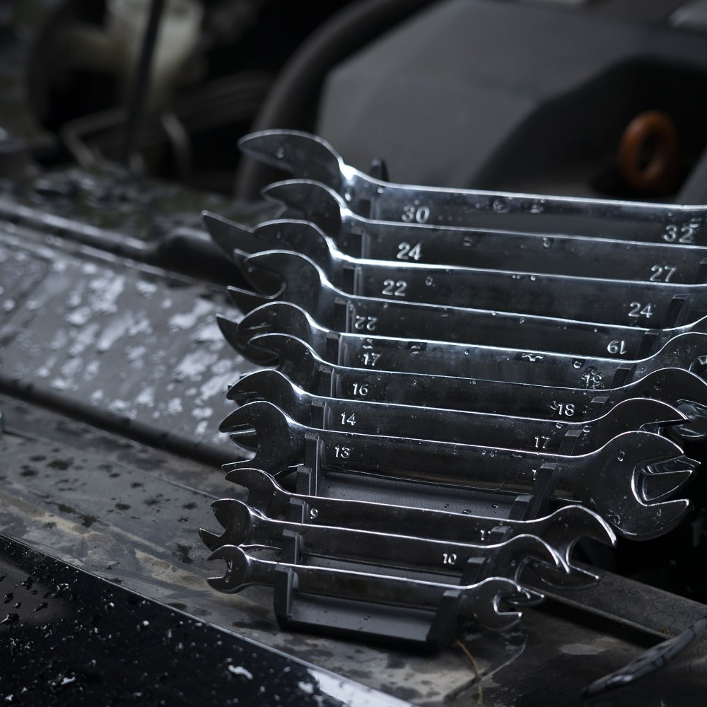 Magnetic Wrench Organizer Rack 4-Pack Tool Tray for SAE 1/4"-1-1/16" and Metric 6mm-24mm Wrenches PE Magnetic Backing for Toolbox Cabinet Steel Surface Storage