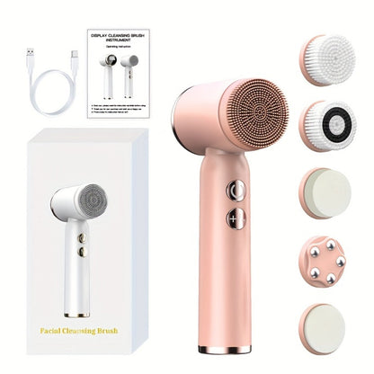 EMS Microcurrent Face Massager Skin Tightening Device V-Face Lifting Double Chin Reducer Neck Rejuvenation 6-in-1 Brush Heads 3-Speed USB Rechargeable Portable Beauty Tool for Women