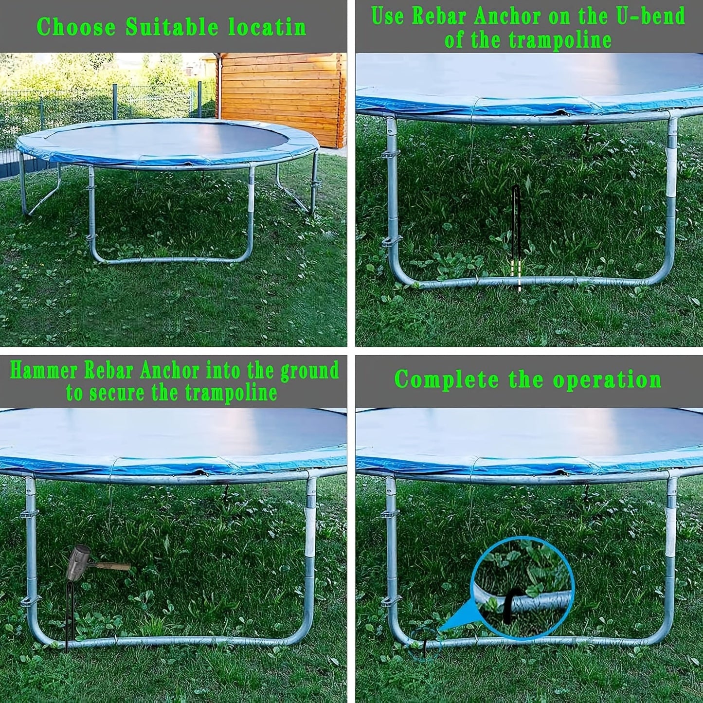 Trampoline Wind Stakes Ground Anchors – 10 Inch Heavy Duty Rebar Stakes with Black Powder Coat, Safety Anchor Kit for Trampoline, Tent & Outdoor Equipment, Anti-Tip Metal Landscape Staples, 12 or 24 Pack
