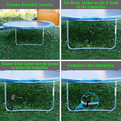 Trampoline Wind Stakes Ground Anchors – 10 Inch Heavy Duty Rebar Stakes with Black Powder Coat, Safety Anchor Kit for Trampoline, Tent & Outdoor Equipment, Anti-Tip Metal Landscape Staples, 12 or 24 Pack