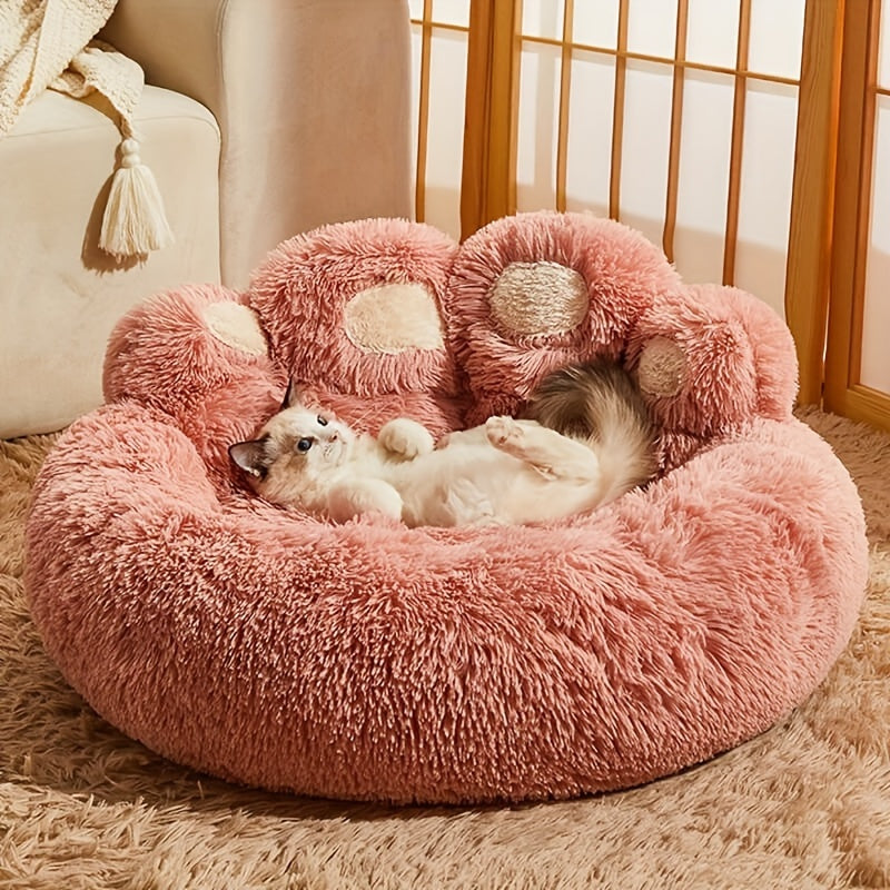 Dog Bed Cat Bed Bear Paw Round Plush Non-Slip – Soft Warm Cuddler Pet Mattress for Puppy, Small, Medium & Large Dogs and Cats, Sizes 20–36 Inch, Colors: Coffee, Pink, Gray