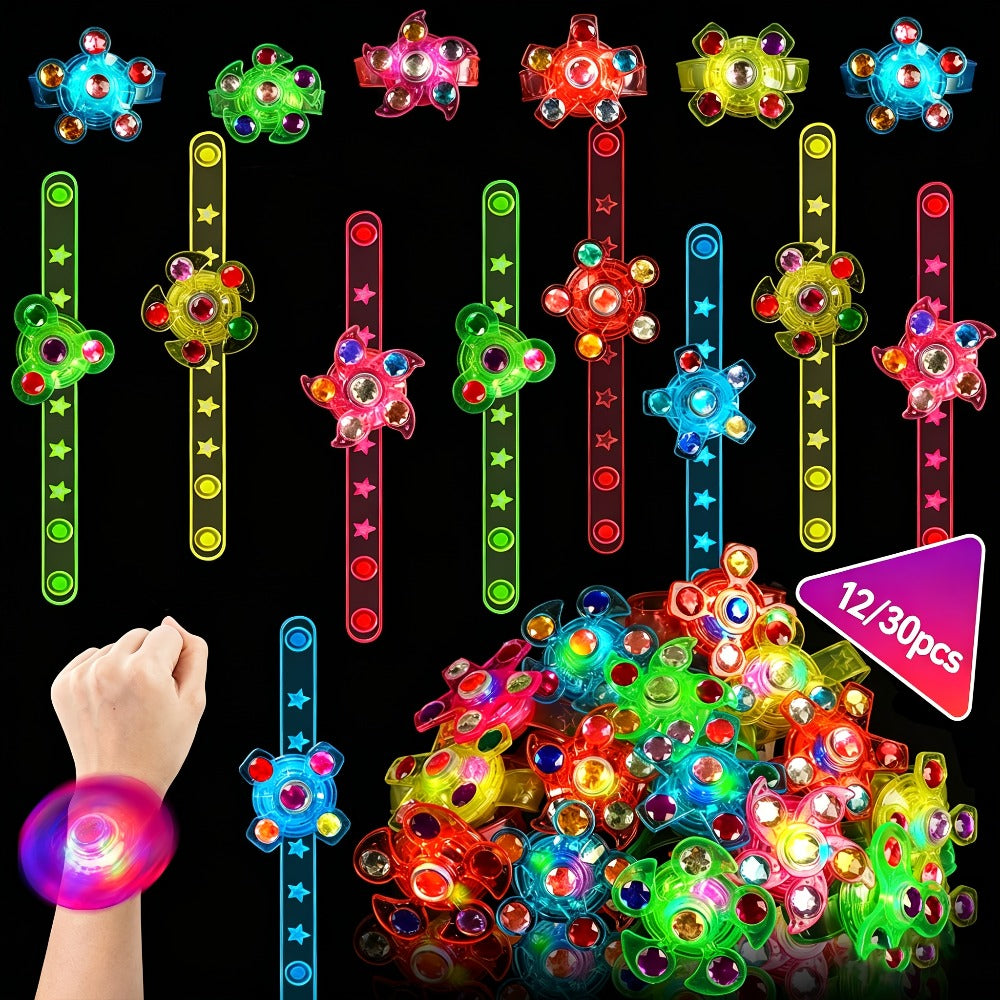 LED Fidget Spinner Wristbands Bulk Pack – Light Up Glow Wristbands for Kids Glow Party Favors, Birthday Goodie Bag Stuffers, Classroom Prizes for Boys & Girls (12 or 30 Pack)
