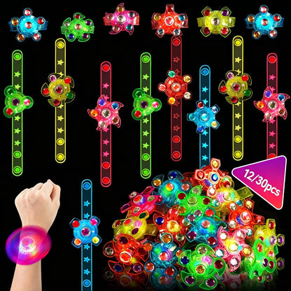 LED Fidget Spinner Wristbands Bulk Pack – Light Up Glow Wristbands for Kids Glow Party Favors, Birthday Goodie Bag Stuffers, Classroom Prizes for Boys & Girls (12 or 30 Pack)