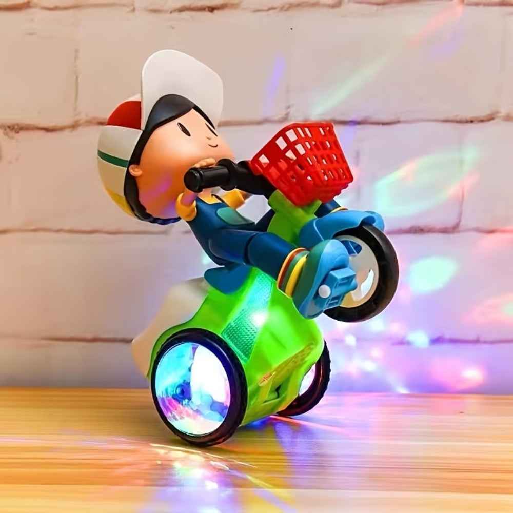 Kids Electric Tricycle Toy Motorcycle with 360° Rotation & Luminous Lights – Push & Power Dual-Mode Stunt Vehicle for Toddlers Boys Girls, Birthday Christmas Gift (Multiple Colors)