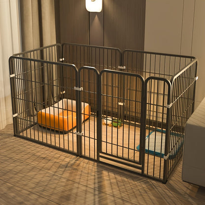 Indoor Dog Playpen Enclosure – Stainless Steel Multi-Functional Pen with Rest, Play & Potty Area | Flexible Shape for Small to Medium Dogs, Durable Metal Construction, Black & White