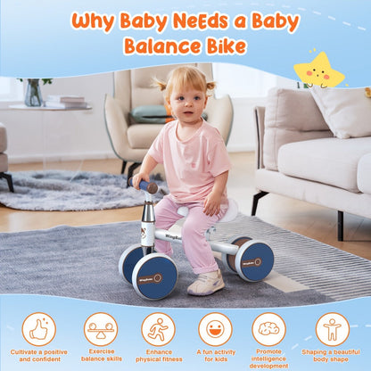 4 Wheel Balance Bike for Baby Toddlers 10-36 Months – Lightweight First Bike with Adjustable Seat, 90° Steering Limit & Silent Anti-Slip Tires | Best 1st Birthday Gift for Boys and Girls