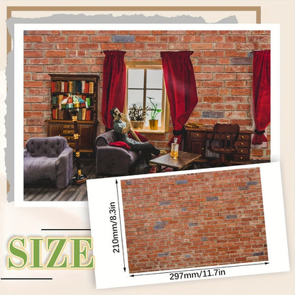 Dollhouse Wallpaper Flooring Peel Stick 12 Sheets Red Clinker Brick Miniature Self-Adhesive Paper for 1:12 Scale Dollhouse DIY Craft Room Box Diorama Decor Gift