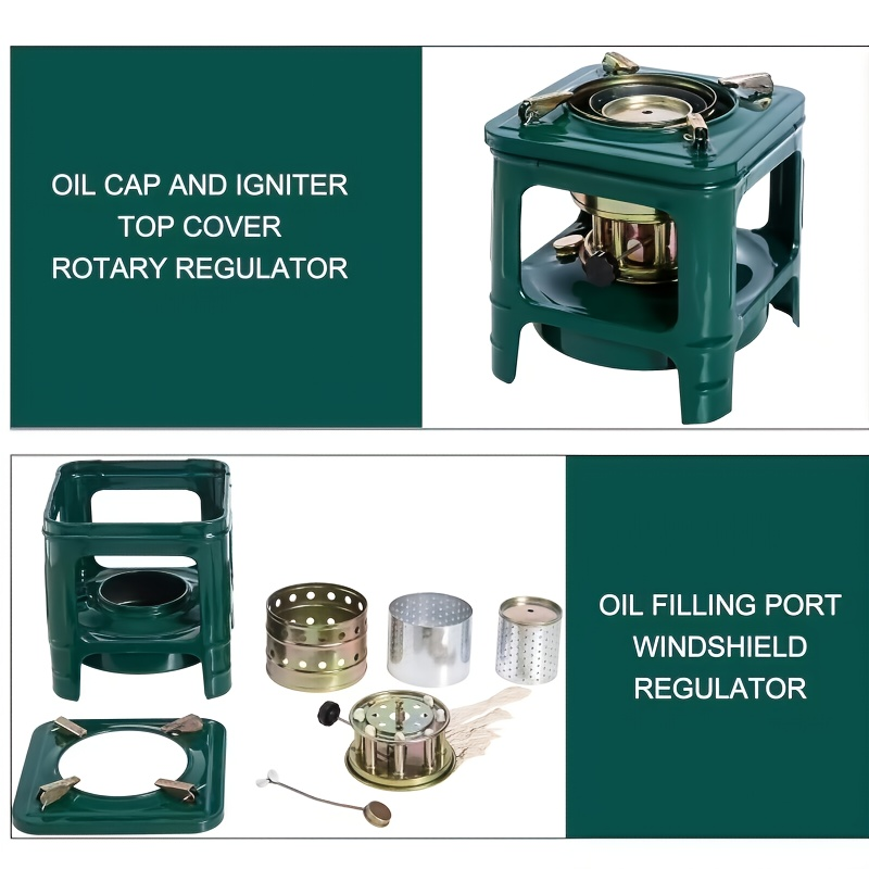 Portable Kerosene Paraffin Camping Stove Outdoor Heater Adjustable Flame Lightweight Military Green Stove for Camping Picnic Barbecue Backpacking Survival Emergency
