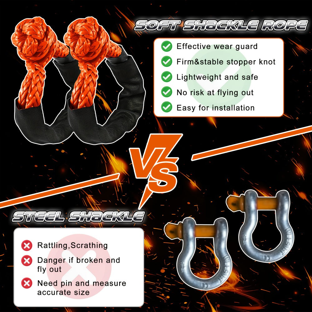 Soft Shackle 41,000 lb Breaking Strength Synthetic UHMWPE Recovery Rope with Protective Sleeve – Heavy Duty Tow Shackle for Off-Road Truck Jeep SUV UTV ATV, 1 & 2 Pack