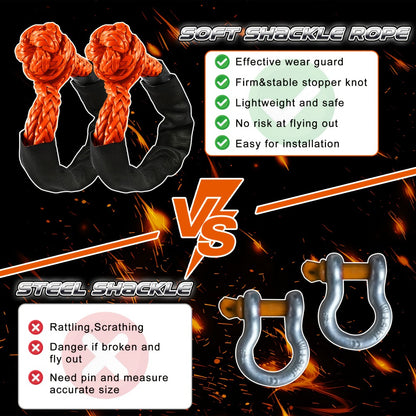 Soft Shackle 41,000 lb Breaking Strength Synthetic UHMWPE Recovery Rope with Protective Sleeve – Heavy Duty Tow Shackle for Off-Road Truck Jeep SUV UTV ATV, 1 & 2 Pack