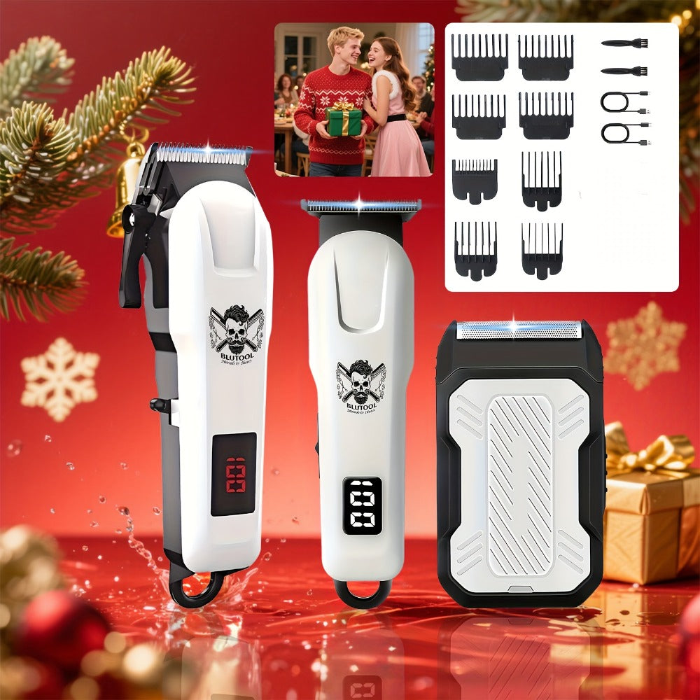 Cordless Hair Clipper Set for Men USB Rechargeable Electric Shaver with LED Display - Professional Grooming Kit 2 or 3 Piece Wireless Hair Trimmer for Home & Travel Gift
